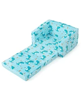 Slickblue Kids Recliner Sofa Converts to Sleeper Bed for Boys Girls-Blue