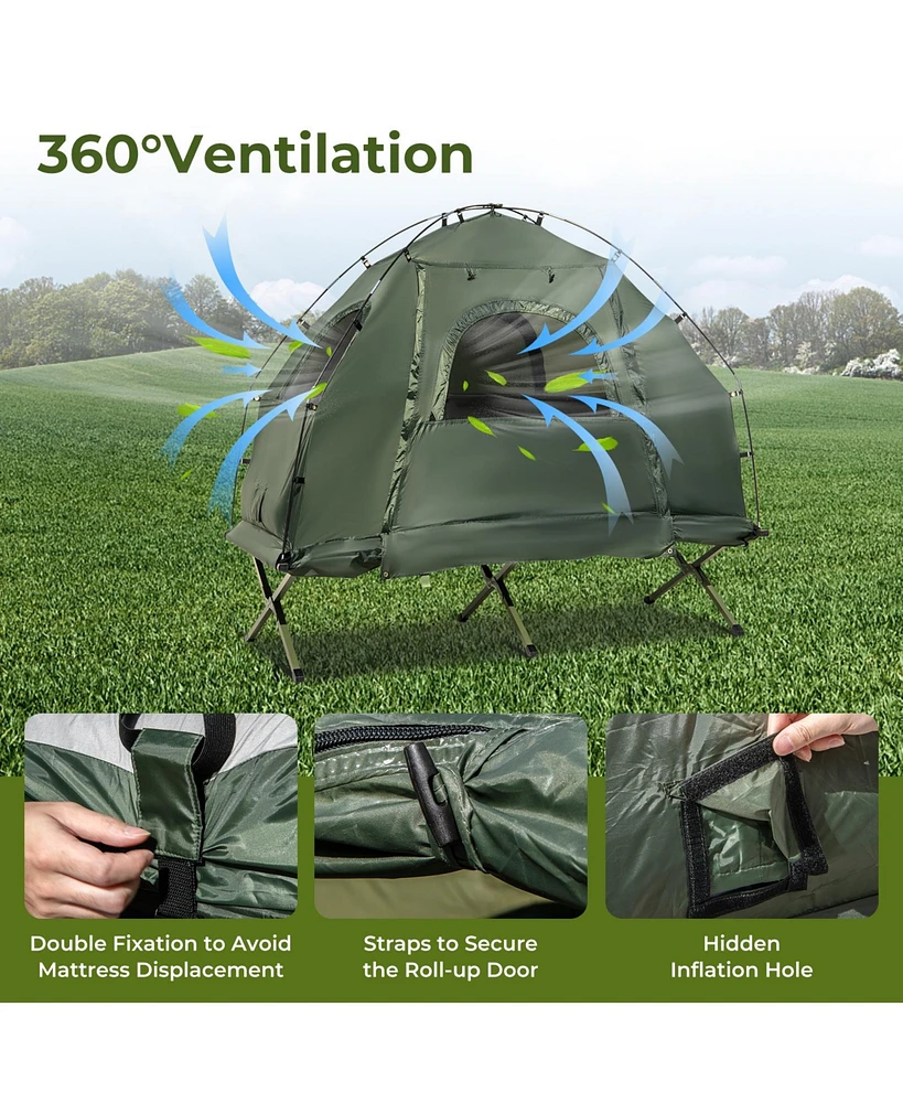 Slickblue 1-Person Folding Camping Tent with Sunshade and Air Mattress