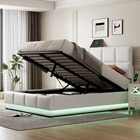 Streamdale Furniture Modern White Storage Bed with Led Lights & Usb Charger