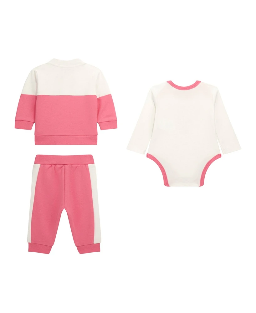 Guess Baby Girl Long Sleeve Bodysuit, Zip Top, and Pant Set