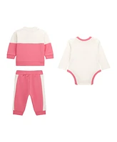 Guess Baby Girl Long Sleeve Bodysuit, Long Sleeve Zip Top, and Pant Set