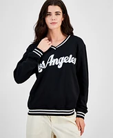 Love Tribe Juniors' Los Angeles Varsity-Stripe Sweatshirt