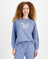 Rebellious One Juniors' Butterfly Applique Crewneck Sweatshirt