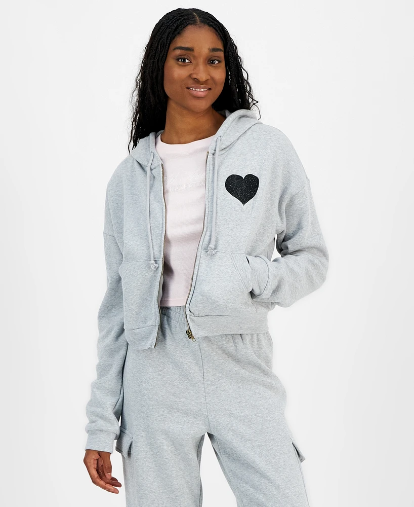 Grayson Threads, The Label Juniors' Heart Embellished Zip-Front Hoodie