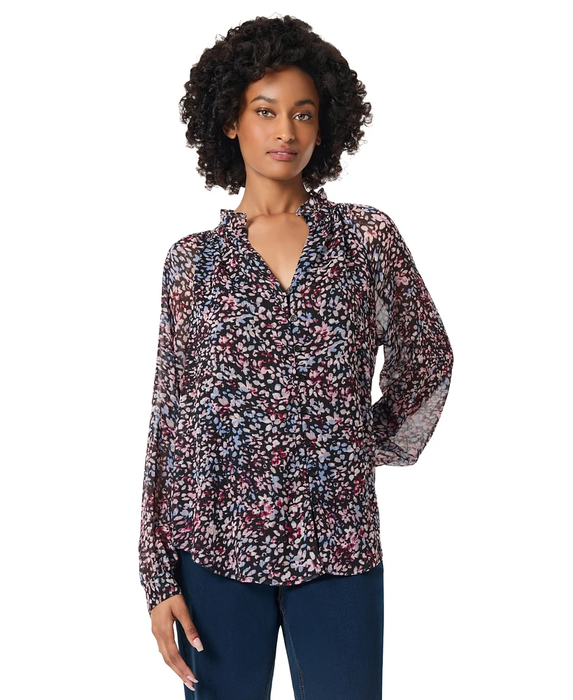 Jones New York Women's Printed Ruffled Peasant Top