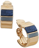 Anne Klein Gold-Tone Small Stone Inlay Clip-On Huggie Hoop Earrings, 0.77"