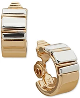 Anne Klein Gold-Tone Small Stone Inlay Clip-On Huggie Hoop Earrings, 0.77" - T