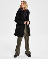 Maralyn & Me Juniors' Mixed-Media Bibbed Boucle Coat