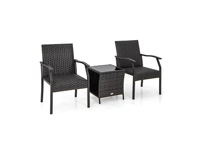 Slickblue 3 Piece Patio Wicker Chair Set with Quick Dry Foam Cushions