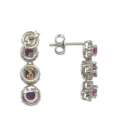 Suzy Levian New York Pink Sapphire & Lab-Grown White Sapphire Halo Triple Drop Dangle Earrings in Sterling Silver by Suzy Levian