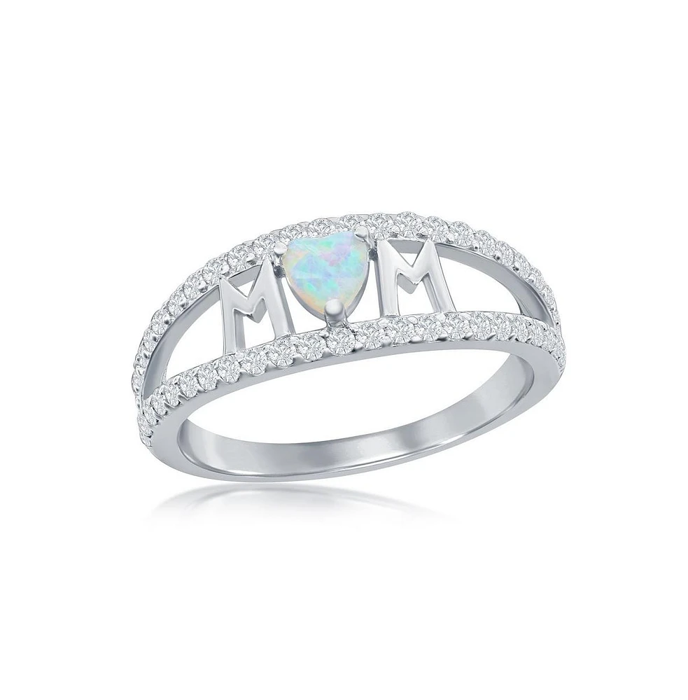 Caribbean Treasures Sterling Silver Mom Opal heart & Cz Ring