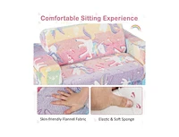 2-in-1 Flip Out Kids Sofa Chair with Detachable Flannel Fabric Cover and Glowing Patterns