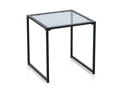 Slickblue Tempered Glass Side Table with Metal Frame for Indoor and Outdoor