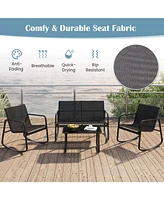 Slickblue 4 Piece Patio Rocking Set with Glass-Top Table-Black