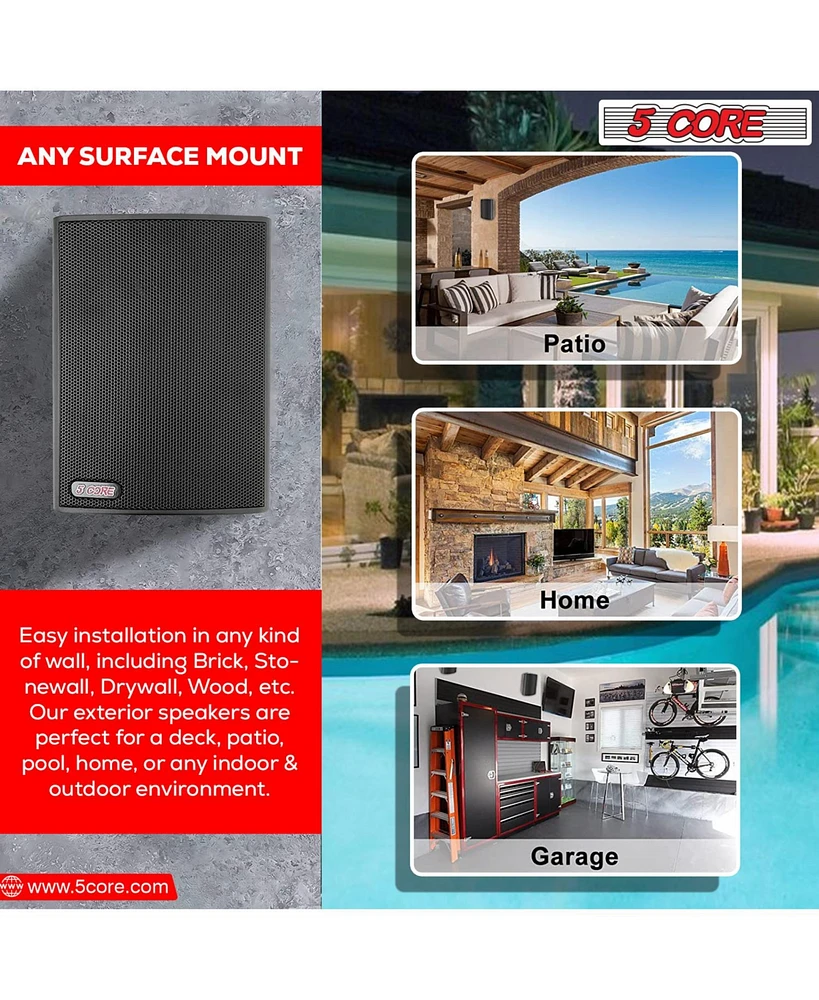5 Core Outdoor Speakers Stereo In Wall 100W Peak Passive Patio Home Wired Waterproof Audio System 13T Blk 1PK
