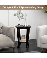 Slickblue 2-tier Round End Table with Solid Wood Legs