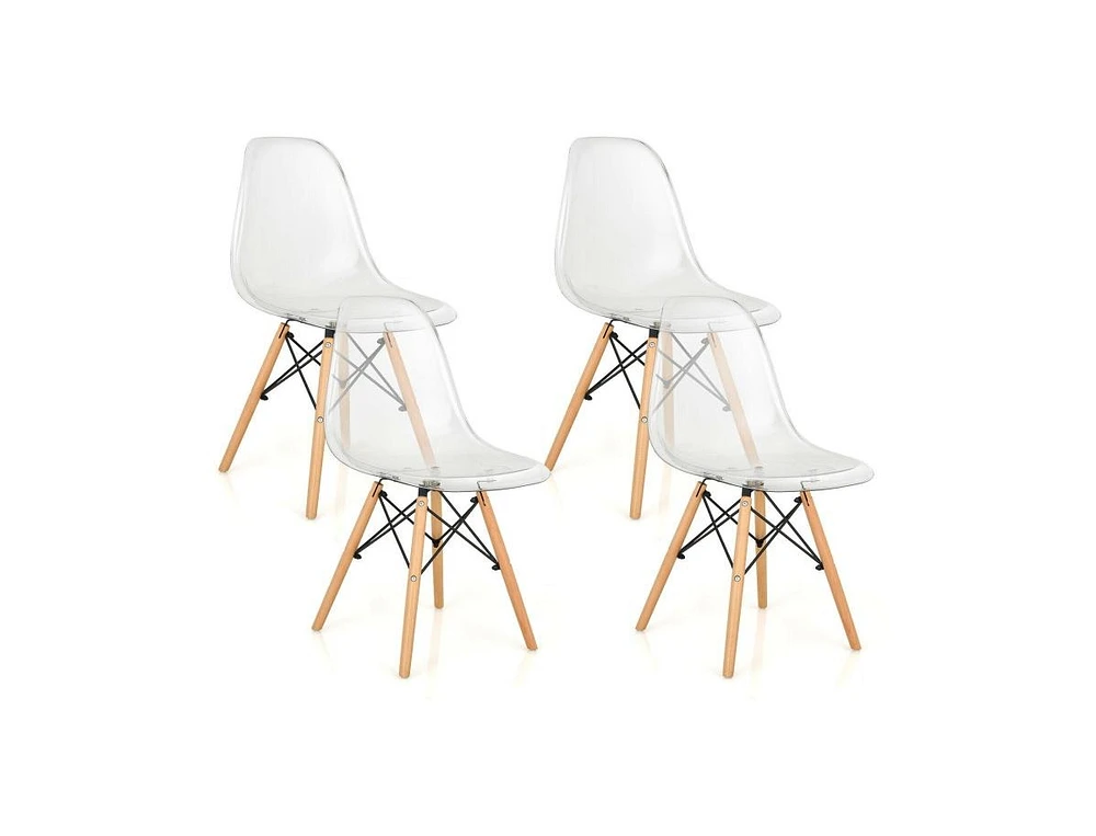 Slickblue Set of 4 Dining Chairs Modern Plastic Shell Side Chair with Clear Seat and Wood Legs-Transparent