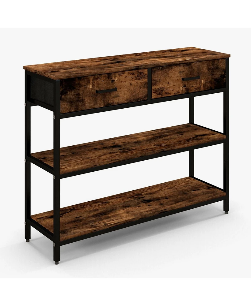 Slickblue Console Table with Folding Fabric Drawers for Entryway-Rustic Brown