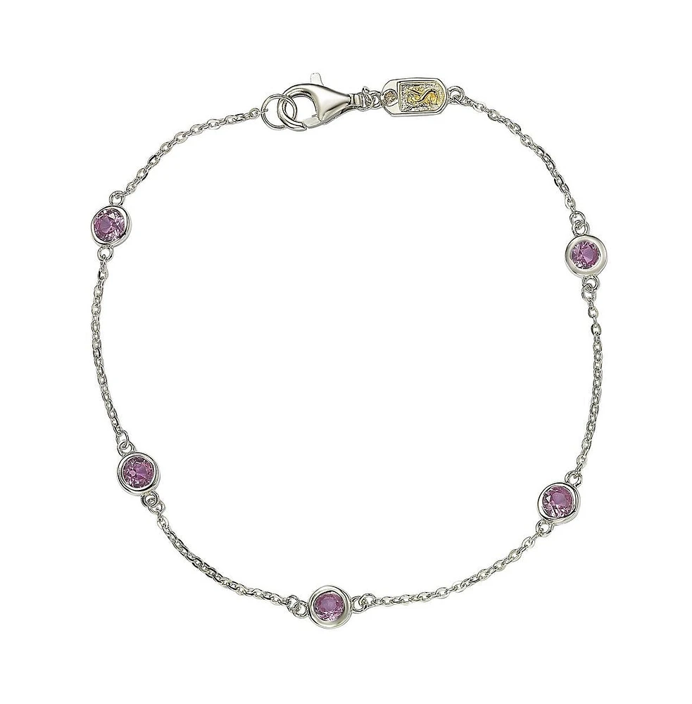 Suzy Levian New York Pink Sapphire 1 cttw Station Link Bracelet in Sterling Silver