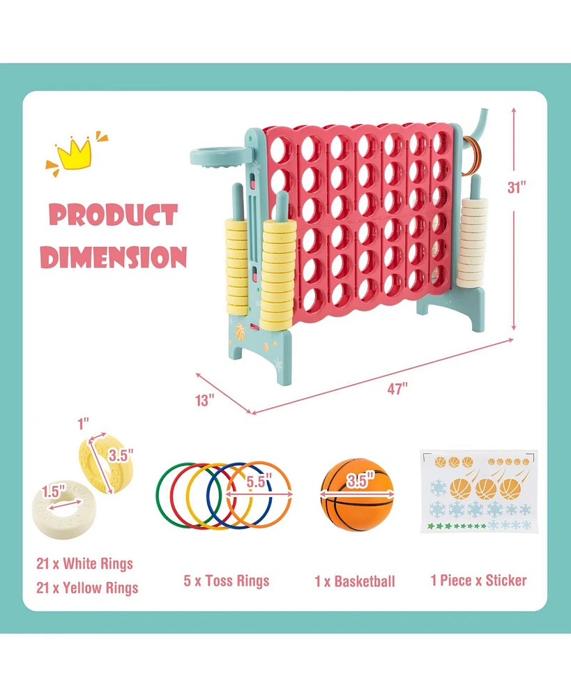 Slickblue 4-in-a-Row Connect Game with Basketball Hoop and Toss Ring