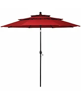 10ft 3 Tier Patio Umbrella Aluminum Sunshade Shelter Double Vented without Base