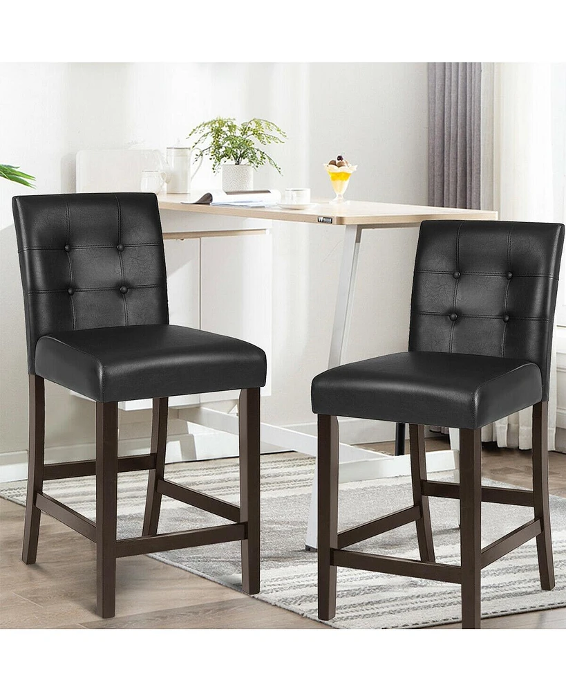 Sugift Set of 2 Pvc Leather Bar Stools with Solid Wood Legs