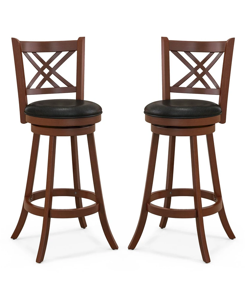 Sugift 360° Swivel Upholstered Barstools Set of 2 with Back and Footrest