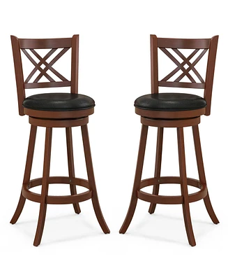 Sugift 360° Swivel Upholstered Barstools Set of 2 with Back and Footrest