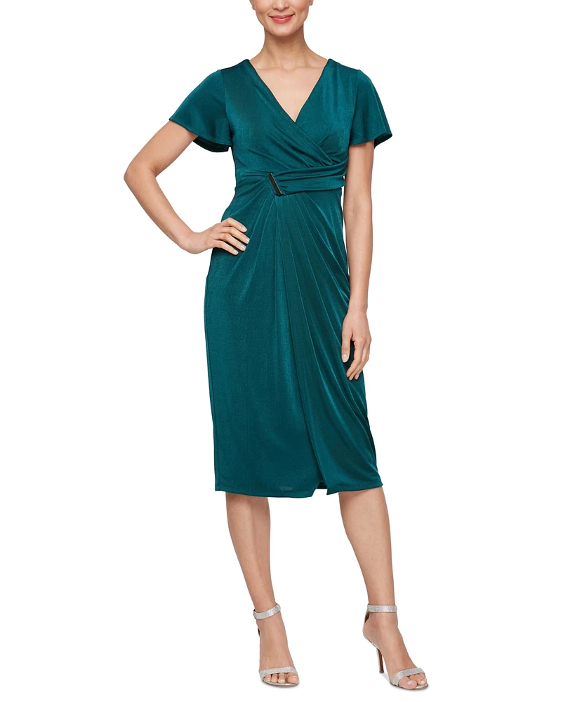 Sl Fashions Women's Jersey V-Neck Short-Sleeve Dress