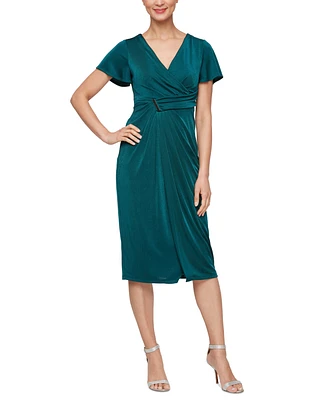 Sl Fashions Women's Jersey V-Neck Short-Sleeve Dress