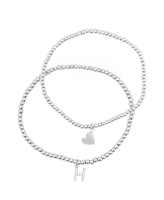 Adornia Silver Stretch with Mini Crystal Initial Bracelet Set