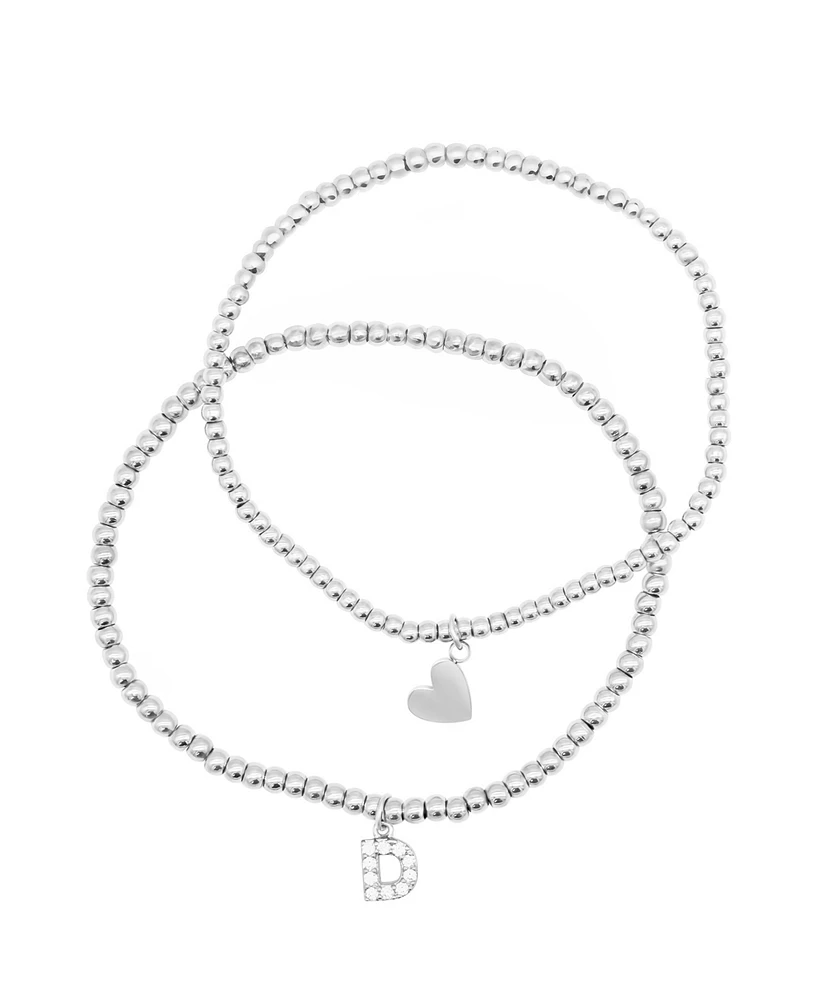 Adornia Silver Stretch with Mini Crystal Initial Bracelet Set