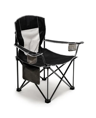 Mondawe Black Metal Patio Folding Beach Chair Lawn Chair Camping Chair with Side Pockets and Cup Holder