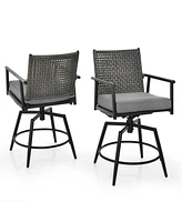 Sugift 360 Degree Swivel Bar Stool Set of 2 with Metal Frame and Pe Rattan Backrest