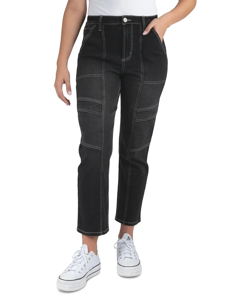 Indigo Rein Juniors' High-Rise Seamed Straight-Leg Jeans