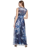 Eliza J Petite Floral Organza Belted Wide-Leg Jumpsuit