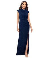 Betsy & Adam Women's Studded High-Neck Cap-Sleeve Gown