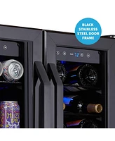 Newair 24" Wine and Beverage Refrigerator and Cooler, 18 Bottle and 60 Can Capacity, Built-in Dual Zone Fridge in Black Stainless Steel with French Do