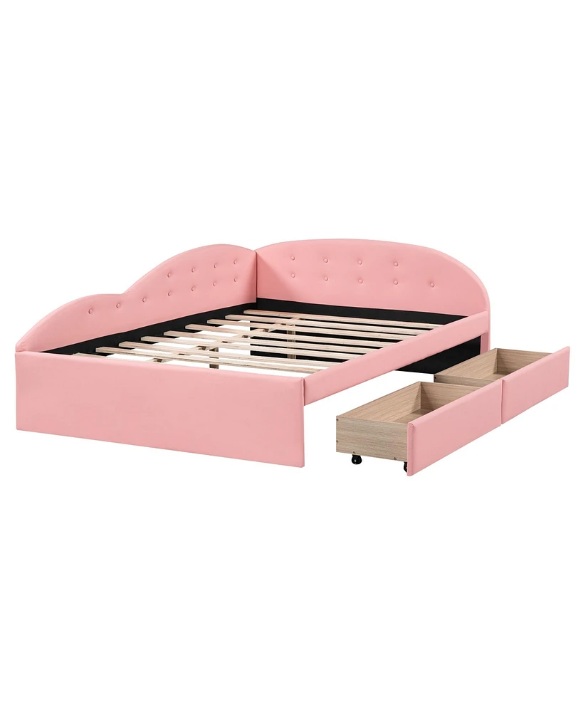 Simplie Fun Full Size Pu Upholstered Tufted Daybed With Two Drawers And Cloud Shaped Guardrail