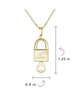 Bling Jewelry 14K YellowGold Love Words Message Lock Key Heart Pendant Necklace Pendant Necklace For Women No Chain