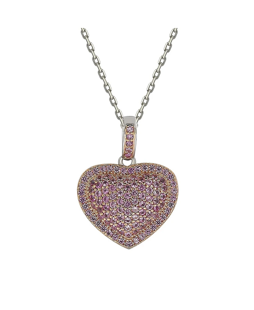 Suzy Levian New York Pink Sapphire Pave Puff Heart Pendant Necklace in Sterling Silver by Suzy Levian