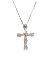 Suzy Levian New York Pink Sapphire & Lab-Grown White Sapphire Oval Cut Cross Pendant Necklace in Sterling Silver by Suzy Levian