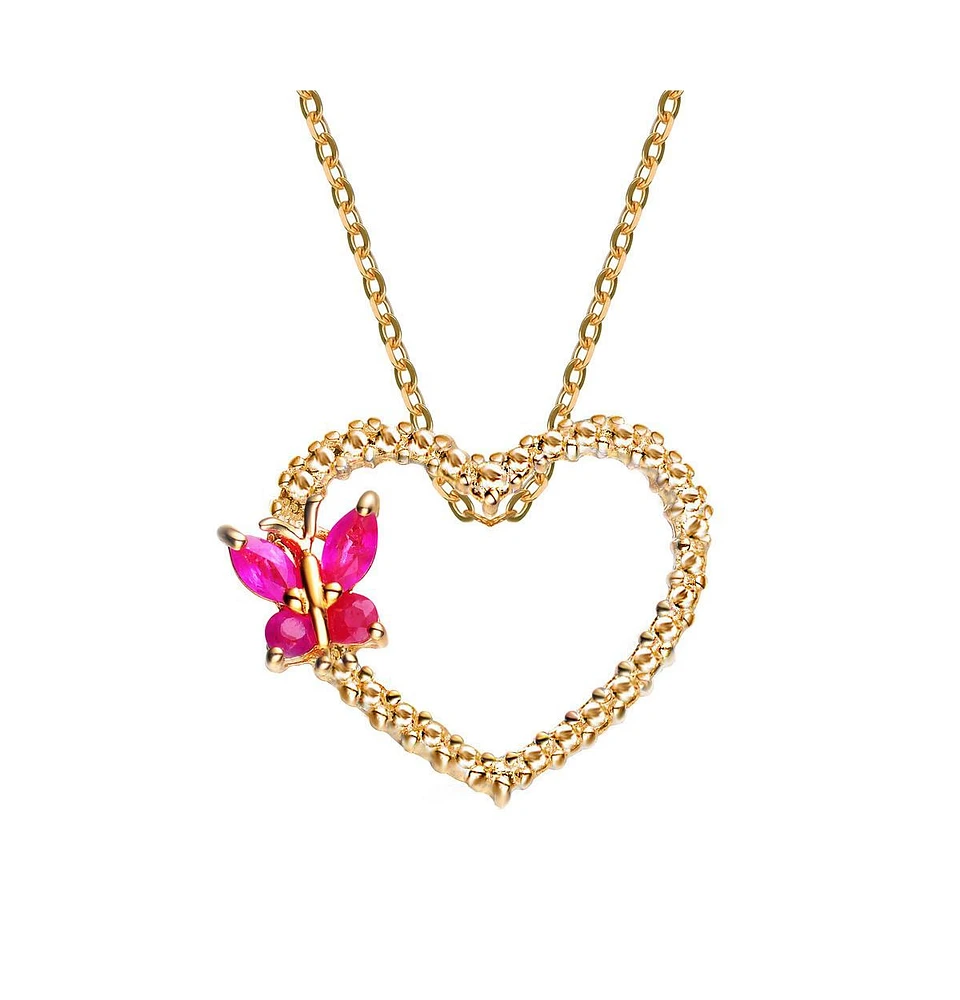 Sterling Silver with Butterfly Cubic Zirconia on Heart Shaped Pendant Necklace