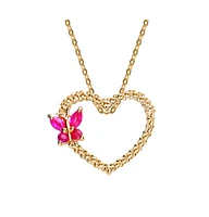 Sterling Silver with Butterfly Cubic Zirconia on Heart Shaped Pendant Necklace