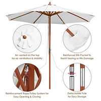 Yescom 9FT Wooden Patio Umbrella UV30+ for Beach Pool Wedding Party Table Market Garden Yard Hotel Deck Cafe White