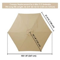 9FT Patio Umbrella Replacement Canopy 6 Rib Outdoor Yard Deck Cover Top