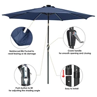 9ft Solar Led Patio Umbrella Outdoor Parasol Backyard Sunshade Tilt with Crank