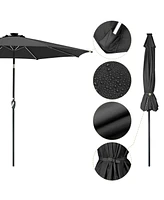 10ft Solar Power Led Patio Umbrella Market Parasol Pool Sunshade Tilt with Crank