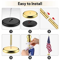 Yescom 2 Pack 6FT Sectional Indoor Flag Pole Kit Aluminum Gold Pole Ball Topper with 3x5Ft Us Flag with Base Stand Office School City Hall