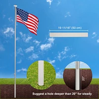 Yescom 30 Ft Sectional Aluminum Flag Pole Kit with Led Solar Light Us Flag Garden